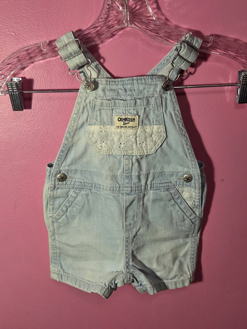 OshKosh B'gosh Light Blue Denim Baby Overall Shorts And Navy Overall Dress